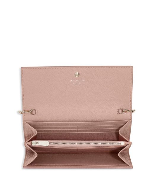 Ferragamo Pink Damen Gancini Brieftasche Mit Schulterkette