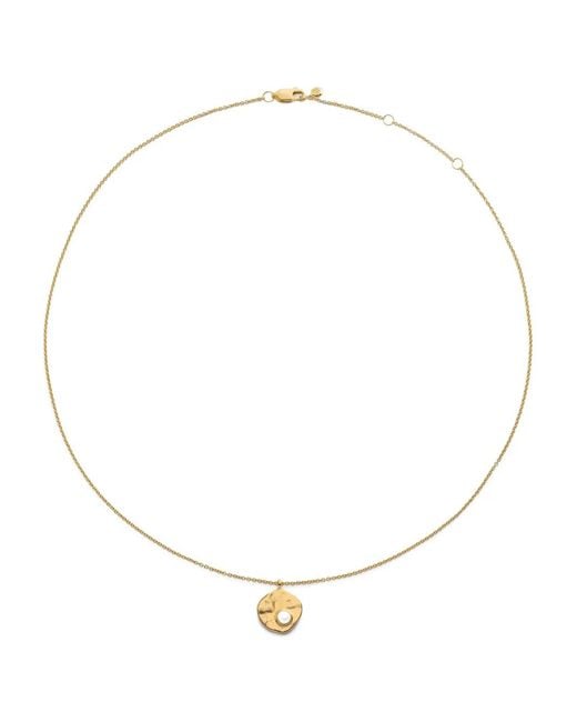 Monica Vinader White Hammered-Disc Pearl Necklace