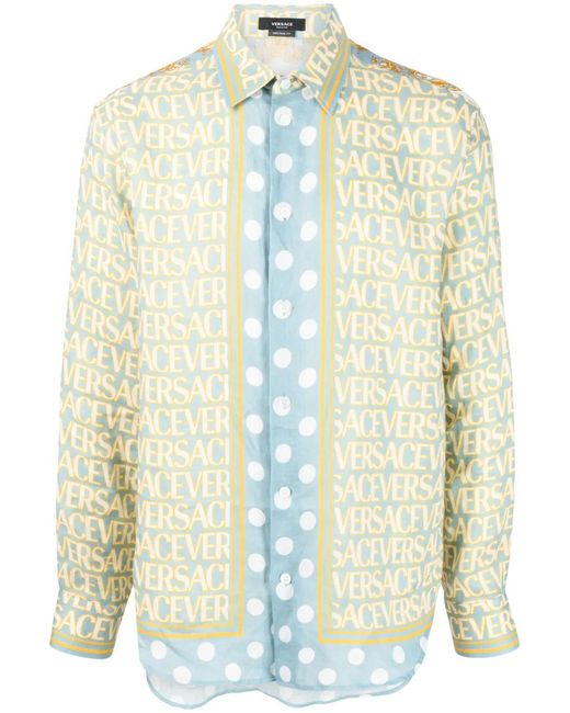 Versace Green Allover Linen Shirt for men