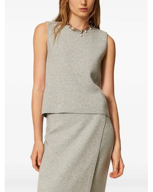 Twinset Gray Knitted Midi Skirt