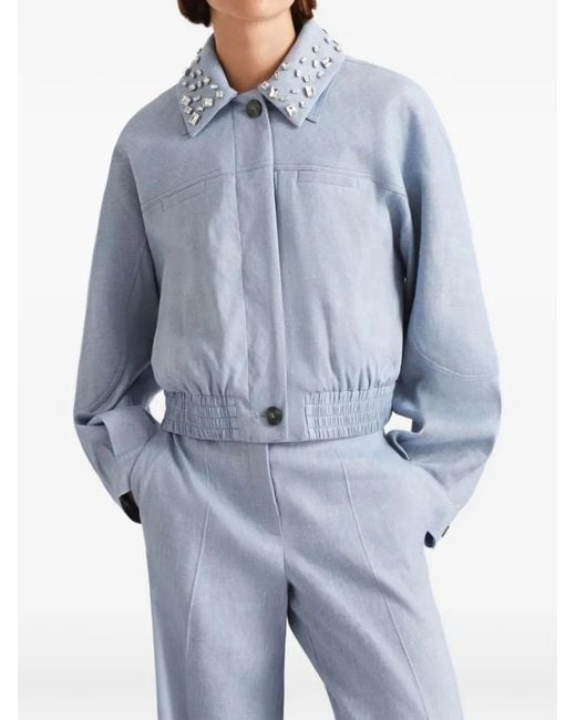 Marella Blue Embellished Cropped Jacket