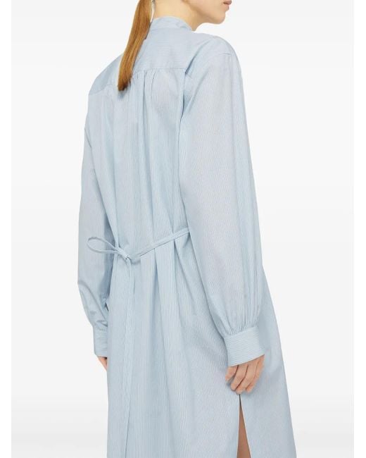 Jil Sander Blue Long-Sleeve Cotton Midi Dress