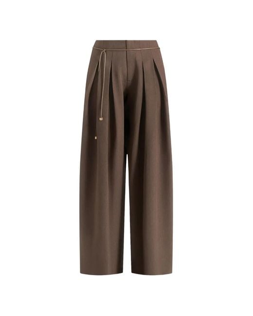 Manière De Voir Brown Flora Box Pleat Wide Leg Belted Pants