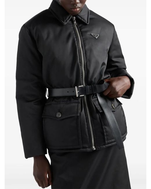 Prada Black Logo-Detail Belted Jacket