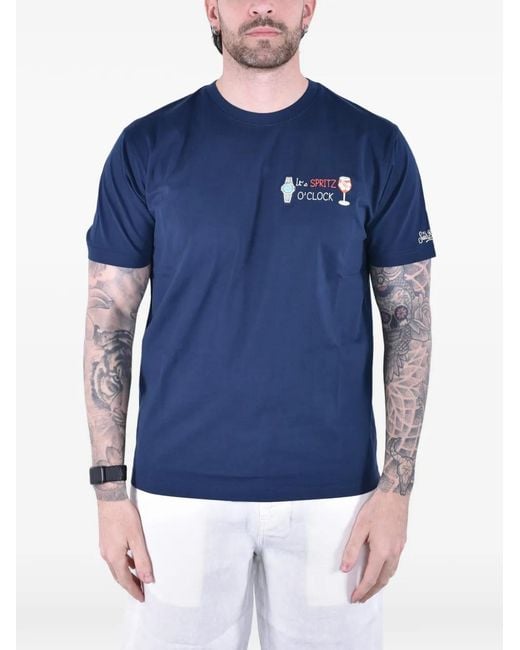 Mc2 Saint Barth Blue T-Shirt En Coton Portofino À Broderies for men