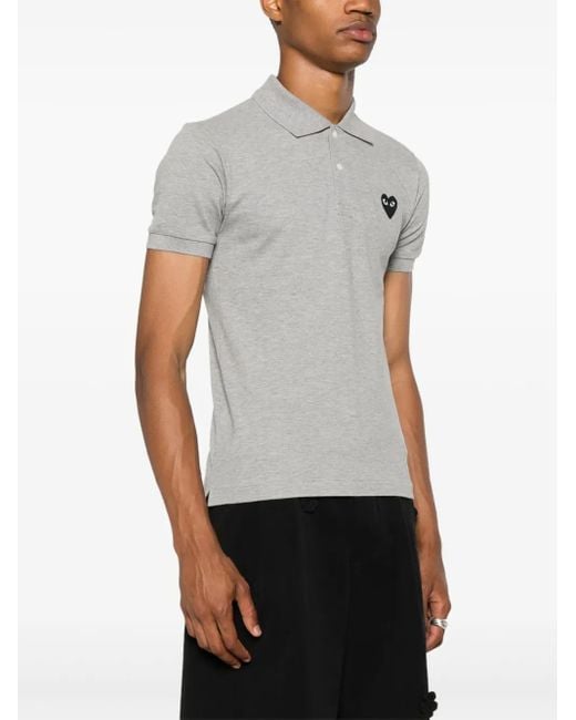 COMME DES GARÇONS PLAY Gray Heart-Patch Piqué Polo Shirt