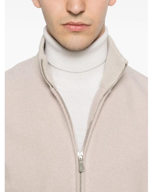 Eleventy White Ribbed-Knit Panelled Bomber Jacket for men