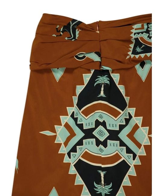 Jupe Mi-Longue Drapée À Imprimé Palmiers Et Chevaux Johanna Ortiz en coloris Brown