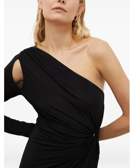 Herskind Black One-Shoulder Twist-Detail Midi Dress