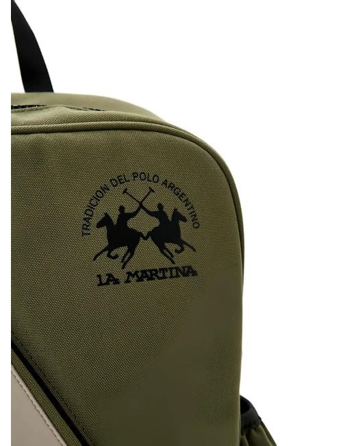 La Martina Green Logo-Print Contrast-Stripe Backpack for men
