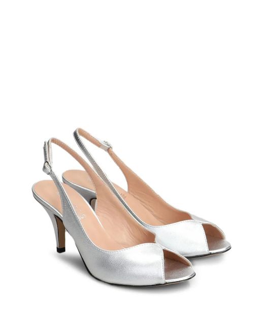 Marc Ellis White Metallic-Effect Slingback Pumps