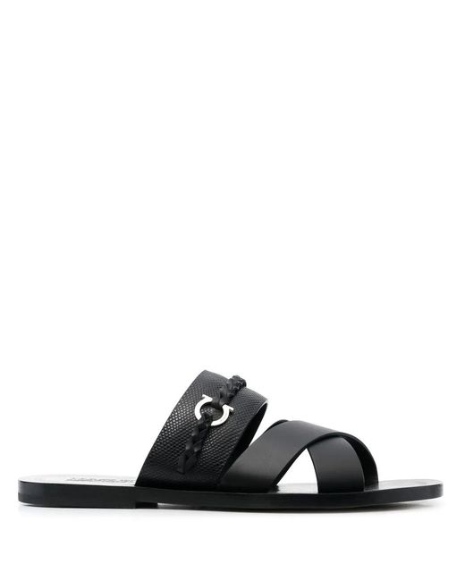 Ferragamo Black Gancini-Embellished Leather Sandals for men
