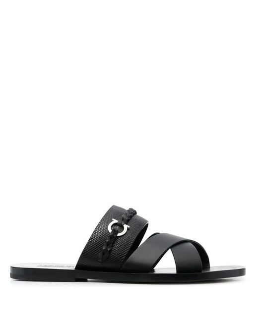 Ferragamo Black Gancini-Embellished Leather Sandals for men