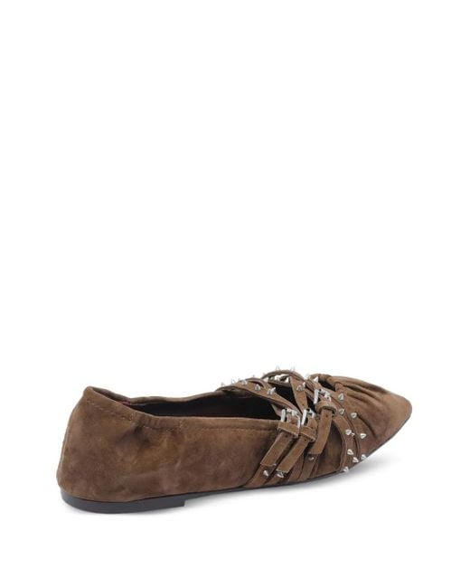 Ash Brown Brendah Pointed-Toe Buckle Ballet Flats