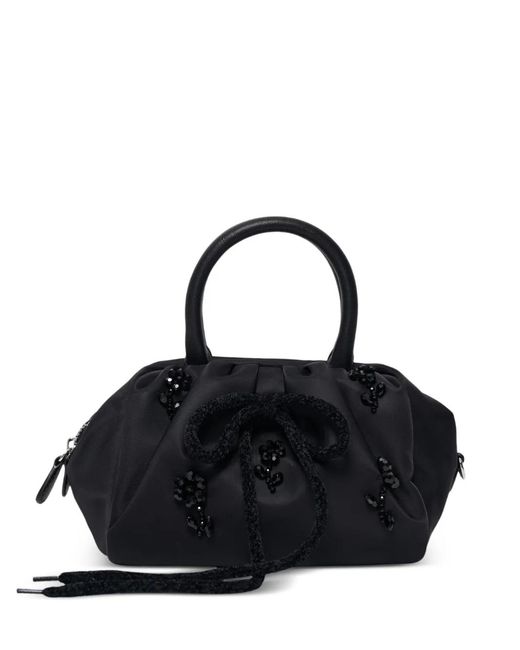 Simone Rocha Black Beaded-Bow Gathered Shoulder Bag