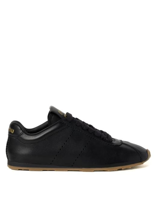Miu Miu Black Plume Leather Sneakers