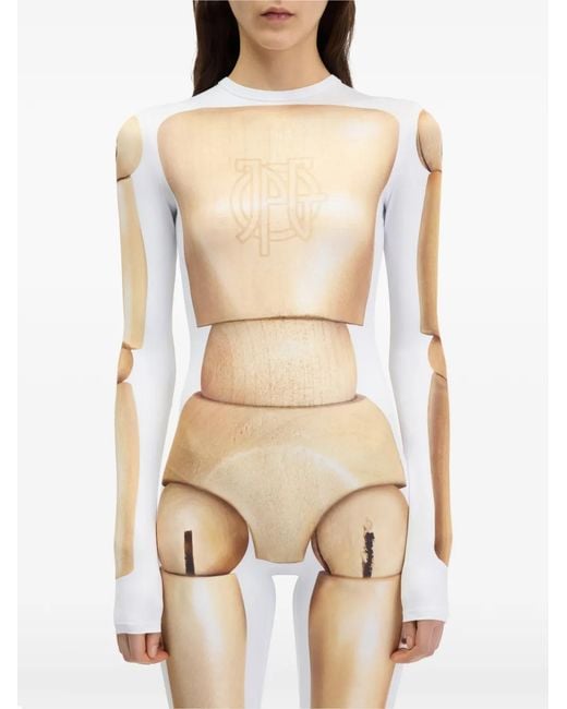 Jean Paul Gaultier White Wooden-Body-Print Jumpsuit