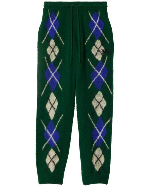 Burberry Green Argyle Wool Track Pants for men
