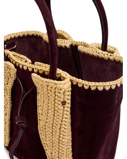 Gabriela Hearst Black Small Marija Suede-Panel Raffia-Trim Tote Bag