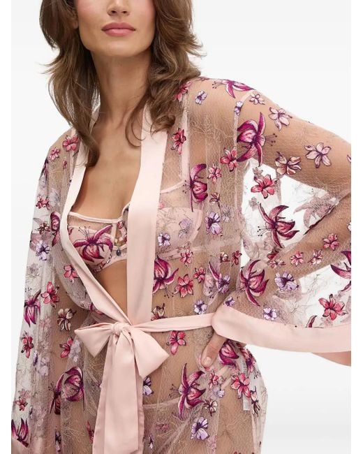Guess Pink Floral-Embroidered Robe