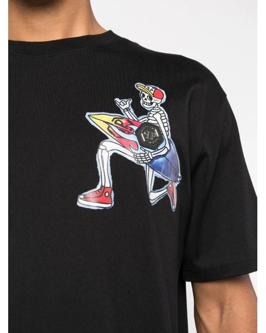 Philipp Plein Black Hawaii Graphic-Print Cotton T-Shirt for men