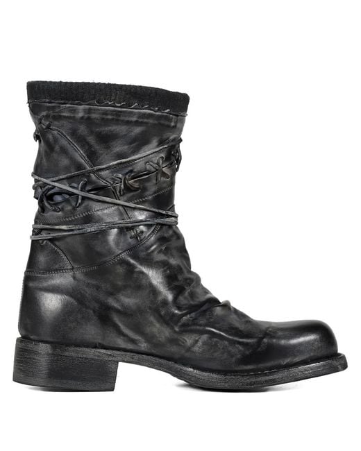 NO/FAITH STUDIOS Black Leather Biker Boots for men