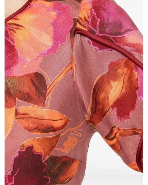 Nissa Red Printed Cupro Midi Dress