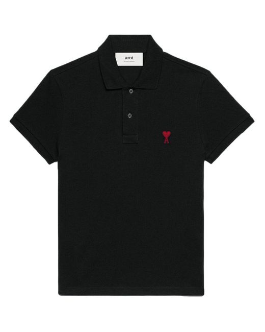 AMI Poloshirt Met Geborduurd Logo in het Black