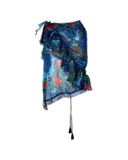 Etro Blue Ruffled Paisley-Print Top