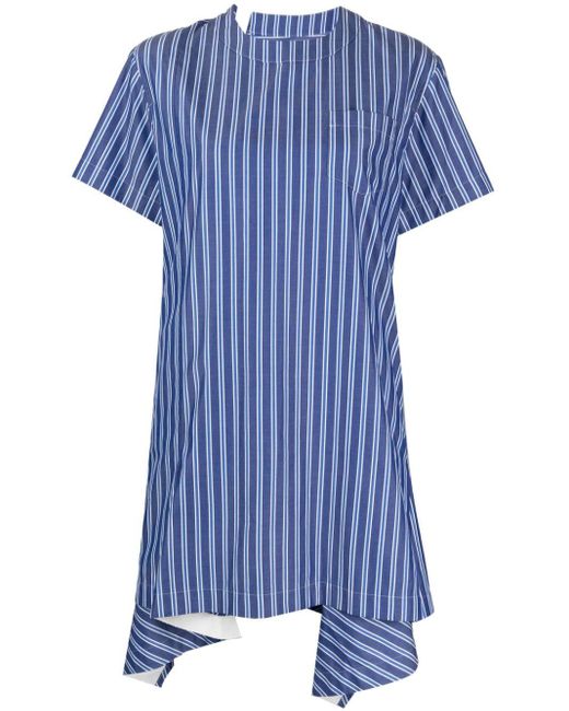 Sacai Blue Striped Short-sleeve Cotton Minidress