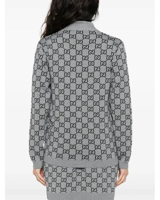 Gucci Gray Reversible/ Cardigan With Gg Pattern