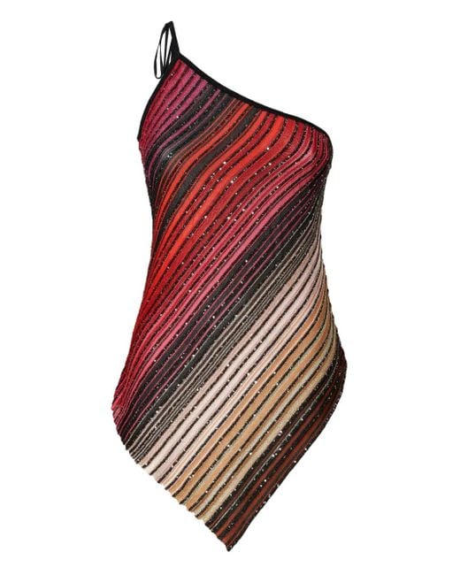 Missoni Red Striped One-Shoulder Top