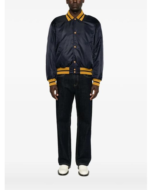 Rhude Blue Logo-Patch Striped-Trim Jacket for men