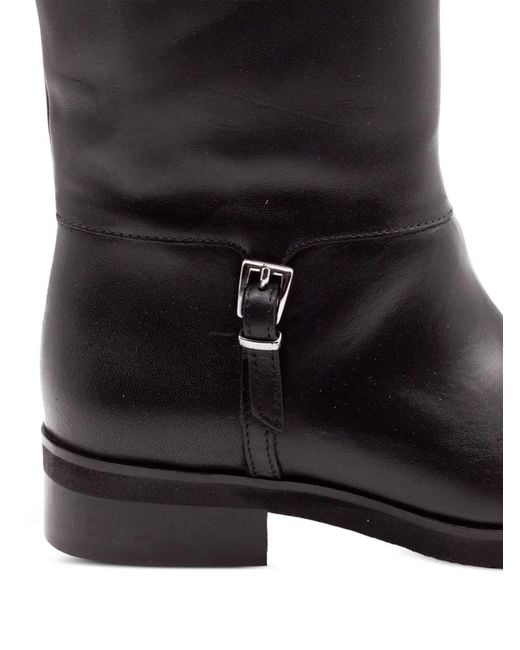 Chantal Black Buckle-Detail Knee-High Boots