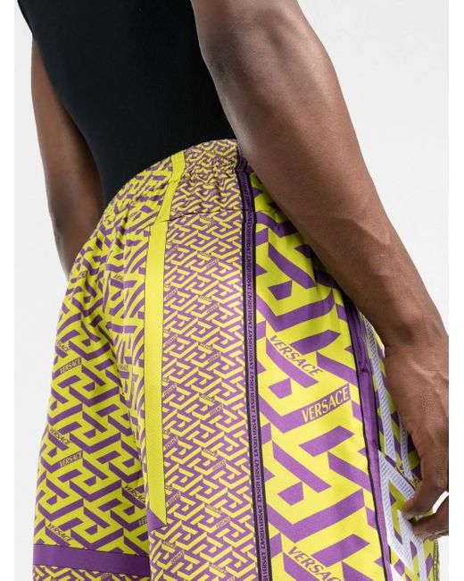 Versace Multicolor La Greca-Print Silk Shorts for men