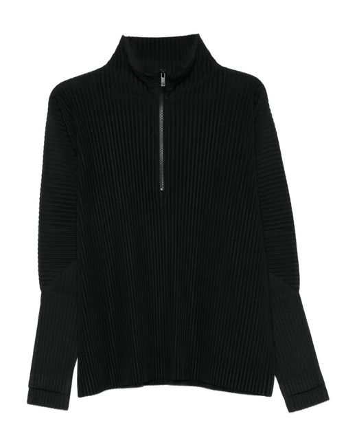 Homme Plissé Issey Miyake Black Zip Pleated Top for men
