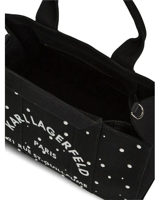 Karl Lagerfeld Black Medium Rue St-Guillaume Pearl-Embellished Cotton Tote Bag