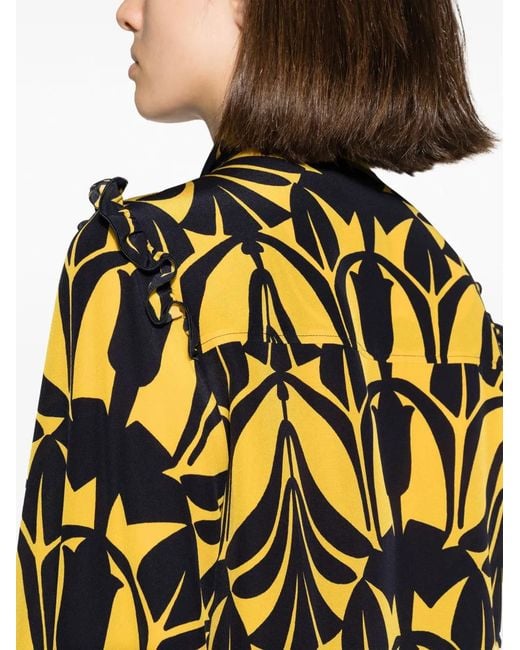 LaDoubleJ Yellow Ascot Floral-Pattern Silk Shirt