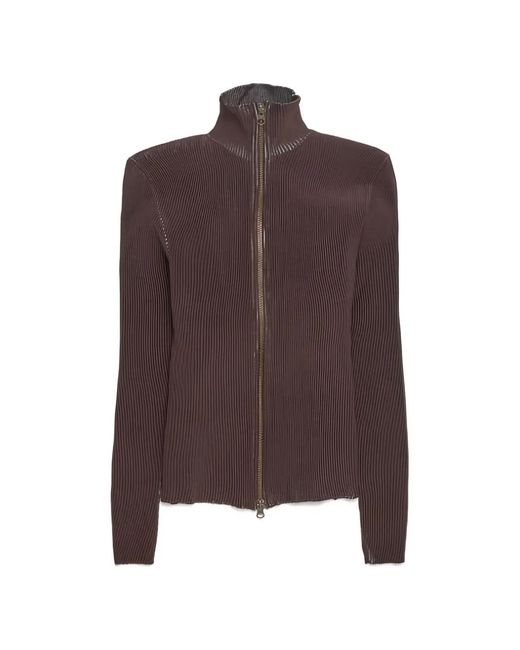 Isa Boulder Brown Zip-Up Ribbed Cardigan