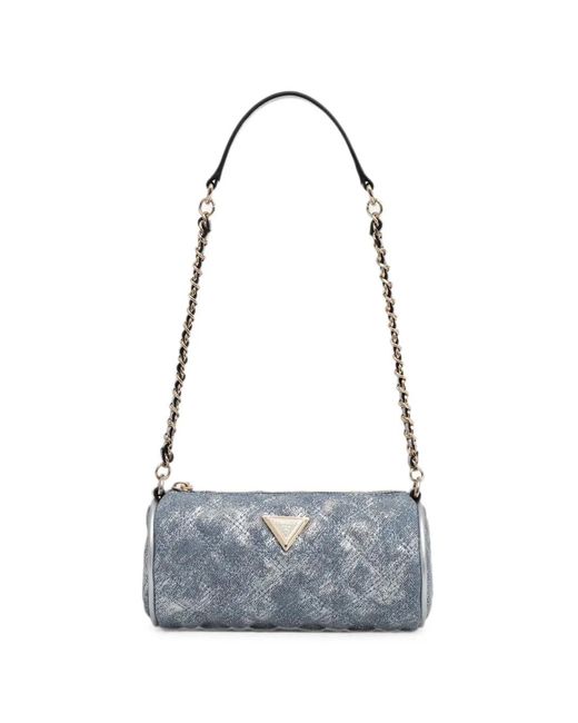 Guess White Giully Quilted Metallic-Effect Shoulder Bag