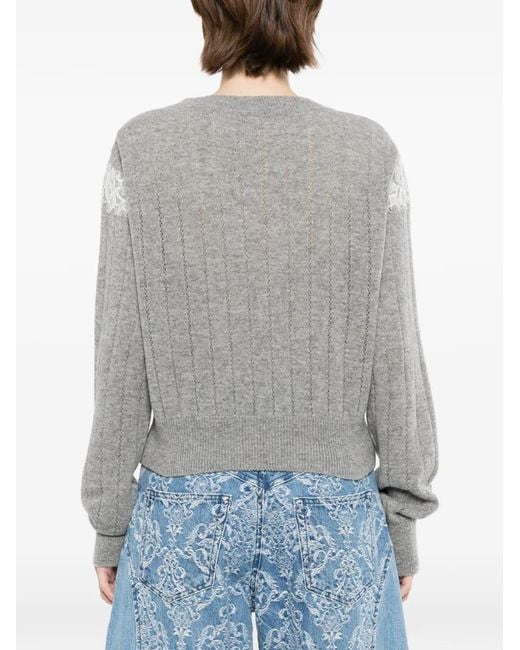 FETICO Gray Hairy-Lace Panelled Crop Sweater