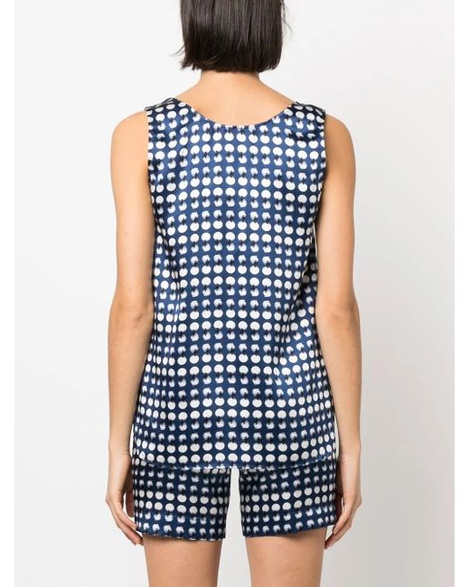 Kiton Blue Polka-Dot Silk Top