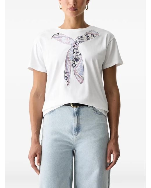 Silvian Heach White Santis Scarf-Print T-Shirt