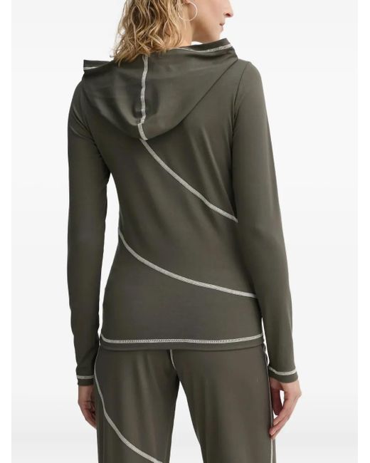 Résumé Green Contrast-Stitching Hooded T-Shirt