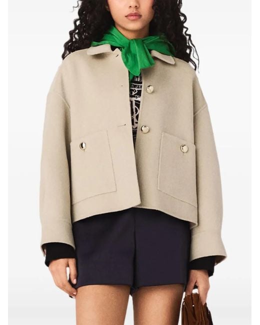 Maje Natural Veste Courte En Laine À Dos Plissé