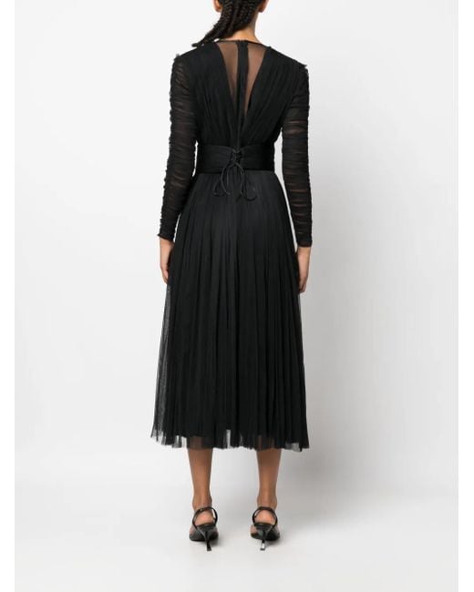 Ana Radu Black V-Neck Long-Sleeve Midi Dress