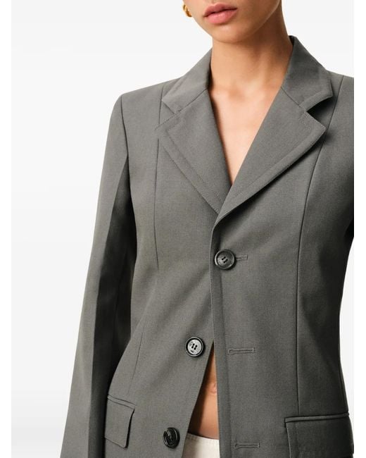 AMI Gray Button-Up Fitted Single-Breasted Coat