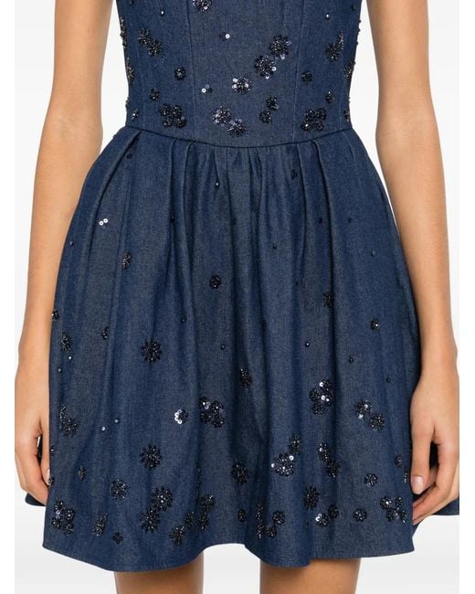 Maje Blue Sequin-Embellishment Square-Neck Mini Dress