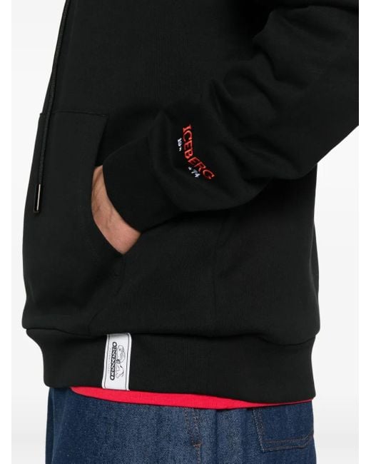 Iceberg Black Graphic-Print Cotton Hoodie for men