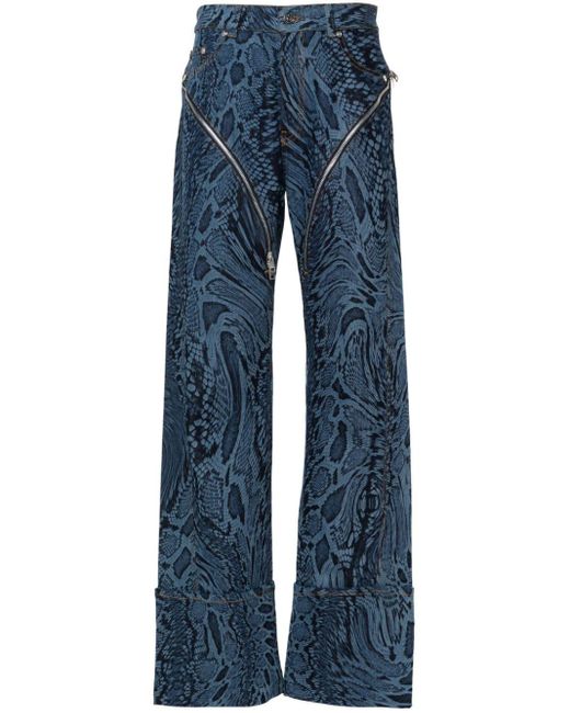 Mugler Blue Gerade Jeans mit Schlangenleder-Print